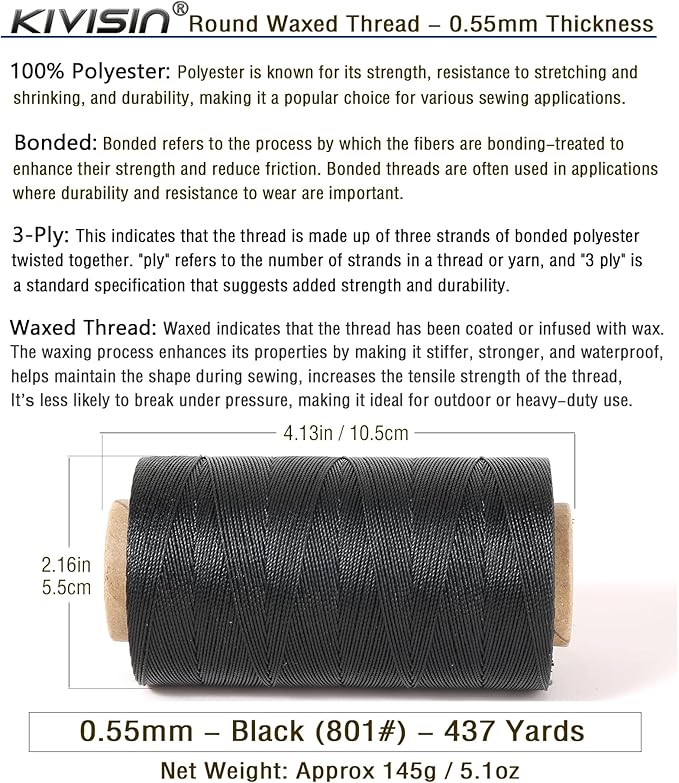 Sturdy Bonded Waxed Polyester Thread, 437 Yards Wax String Cord - Image 2