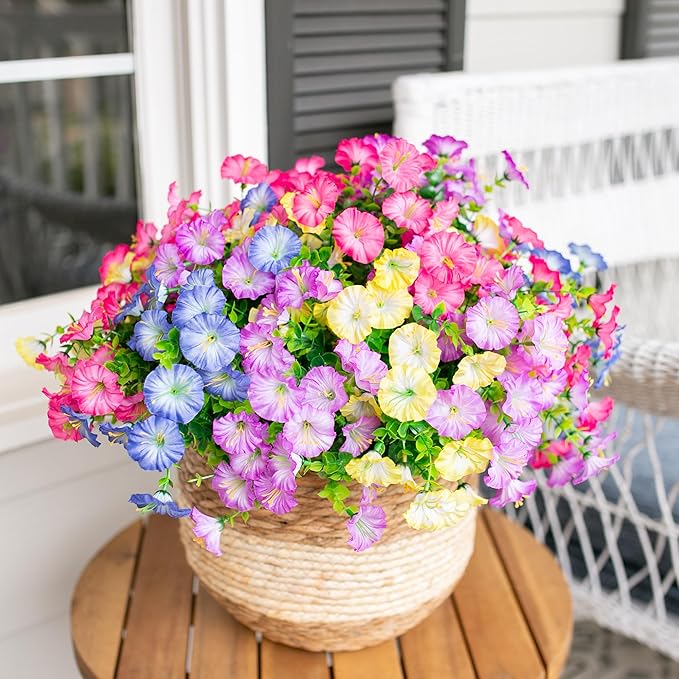 Artificial Flowers Fake Plants for Outdoors Decoration, 12 Bundles Silk Morning - Image 3