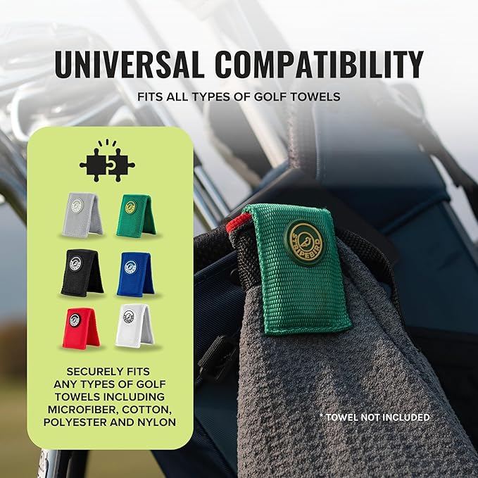 Stripebird Magnetic Clip for Any Towel - Fairway Green Golf Towel - Highest Strength Magnet - Removable