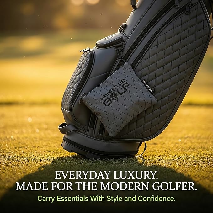 Premium Leather Golf/Travel Valuables Pouch Luxury Zippered Utility Bag with Diamond Stitching, 360 Swivel Clip, Soft Interior for Golf Accessories & Travel Essentials (Grey)