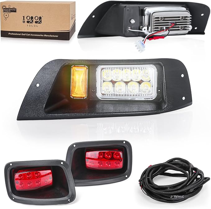 10L0L Golf Cart EZGO TXT Headlight Kit (12V) - Head Light and Tailight Kit with Mail Wire Harness for EZGO TXT 1995-2013 Gas and Electric Golf Cart, Street Legal