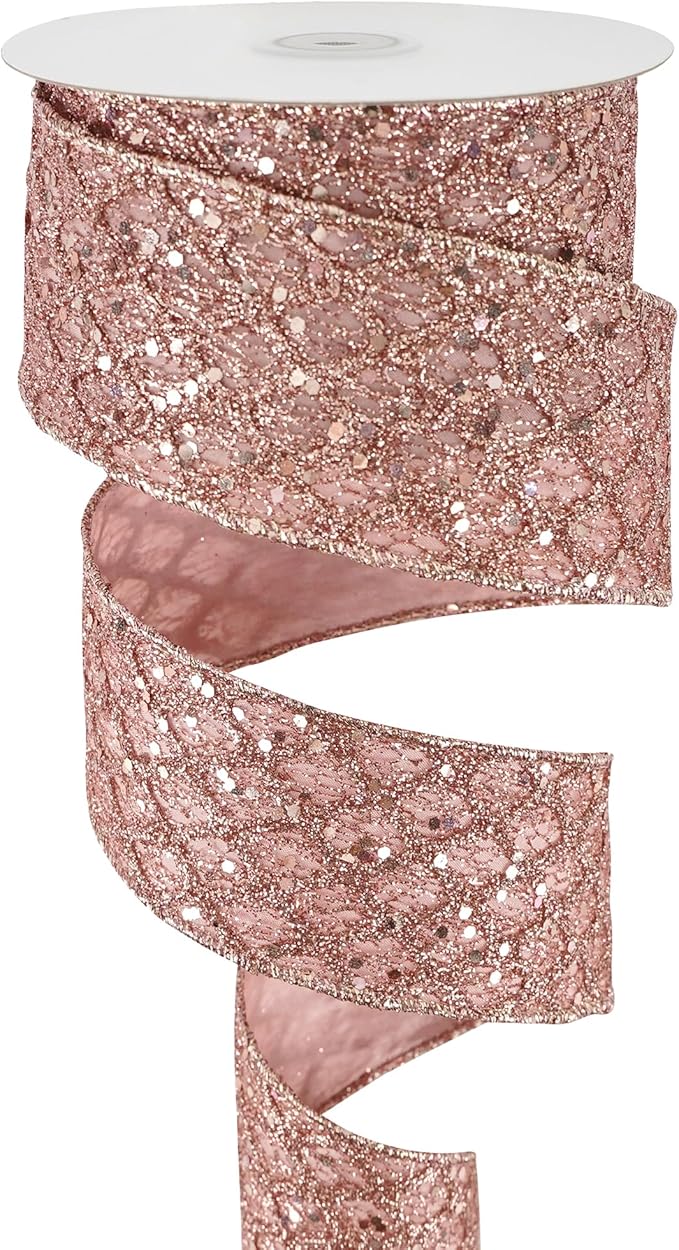 HUIHUANG Rose Gold Glitter Wired Ribbon - Image 8
