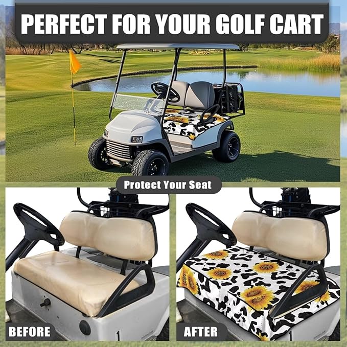 Golf Cart Seat Covers, Universal Golf Cart Seat Towel Blanket with 4 Front Pockets & Nonskid Bottom Fits for Club Car 2 Person Seats Golf Carts