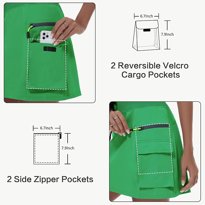 MIVEI Skorts for Woman - Hiking Cargo Skorts with Zipper Pockets, High Waisted Quick Dry Golf Workout, Dressy Casual
