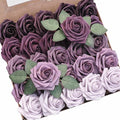 Floroom Artificial Flowers 25pcs Real Looking Plum Ombre Colors Foam Fake Roses by Floroom