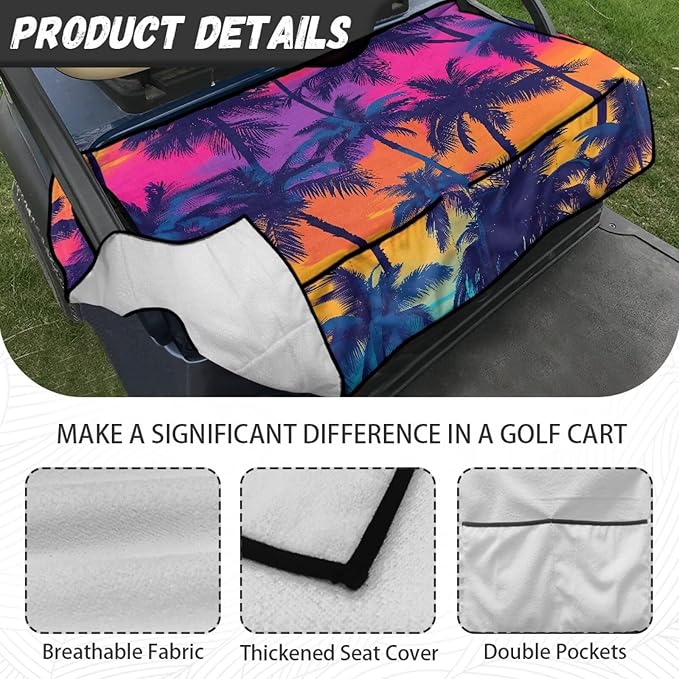 Golf Cart Seat Covers, Universal Golf Cart Seat Towel Blanket with 4 Front Pockets & Nonskid Bottom Fits for Club Car 2 Person Seats Golf Carts