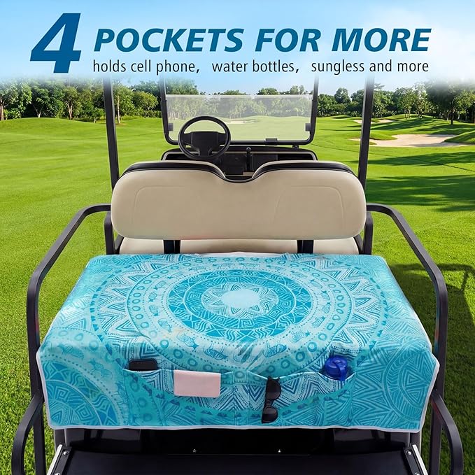 Fanfanwin 2 Pcs Mandala Boho Style Golf Cart Seat Covers for 2 & 4 Passenger Carts, Golf Cart Seat Towel Blanket with Front and Rear Cover Compatible with Ezgo/Yamaha/Club Car
