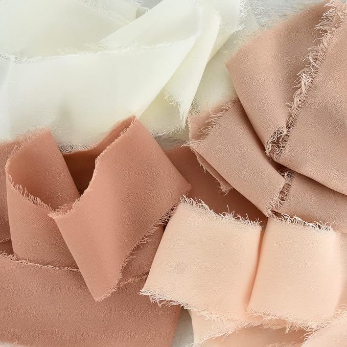 TONIFUL 4 Rolls Silk Chiffon Ribbon, 1-1/2 Inch x 22yds, Handmade Fringe Silk - Image 3