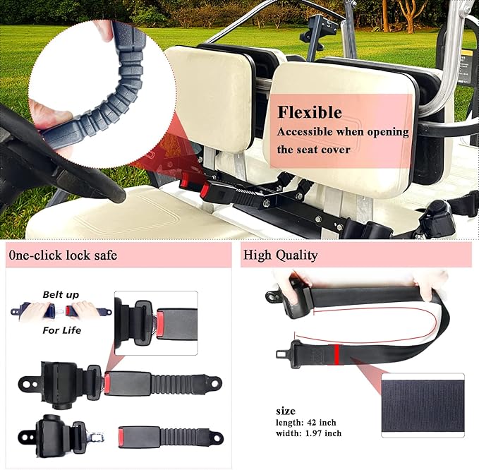 Golf Cart Retractable 42" Seat Belts with Belt Bracket Kit for Yamaha Club Car DS Precedent EZGO TXT RXV