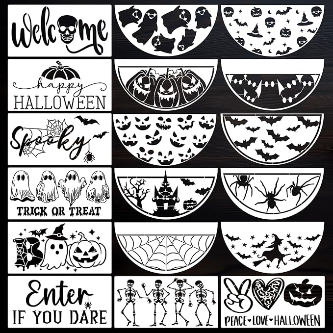 Halloween Stencils 12” Halloween Stencil Skeleton Trick or Treat Boo Templates by zosylley