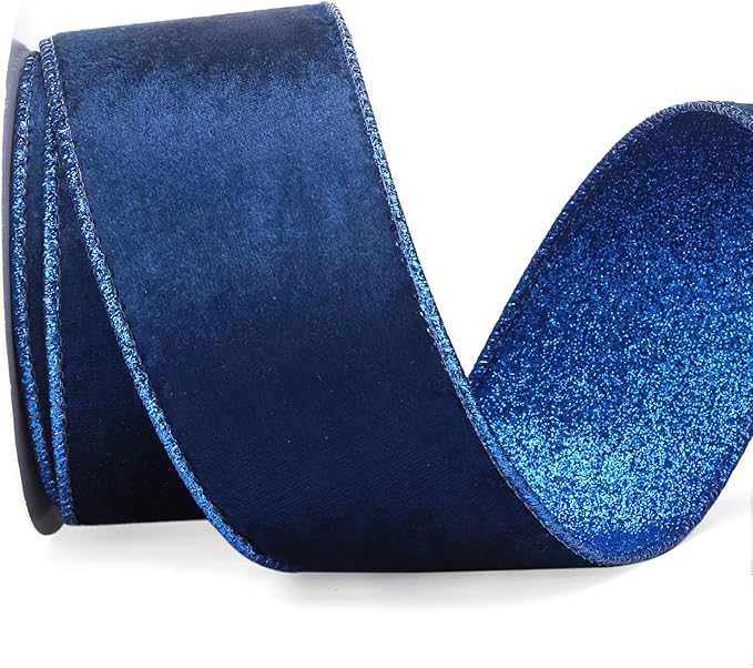 Ribbli Royal Blue Velvet Wired Ribbon 2.5 Inch Royal Velvet by Ribbli