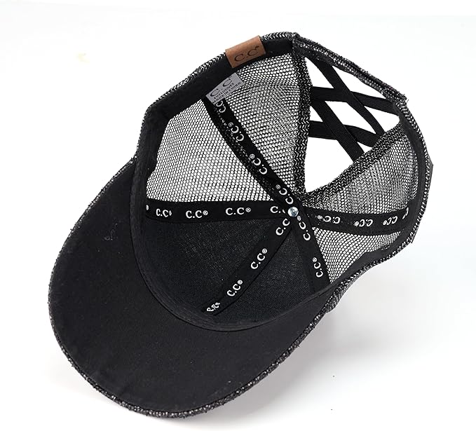 C.C Ponycap Messy High Bun Ponytail Adjustable Glitter Mesh Trucker Baseball Cap