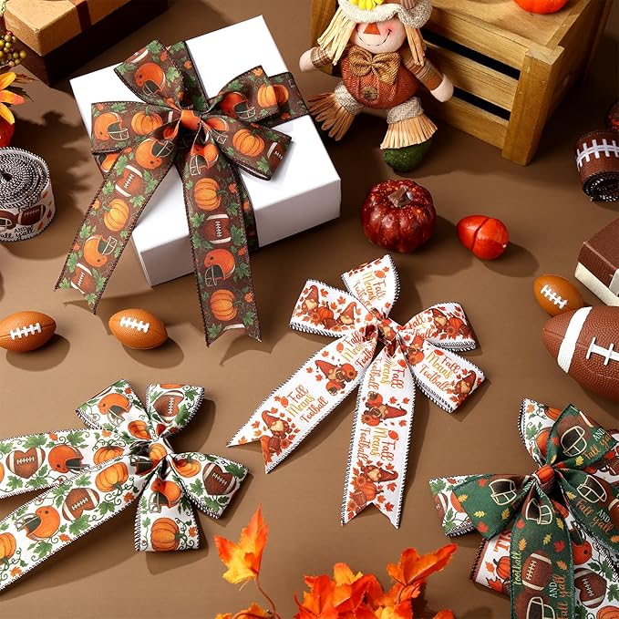 12 Rolls Fall Football Wired Edge Ribbon - Image 4