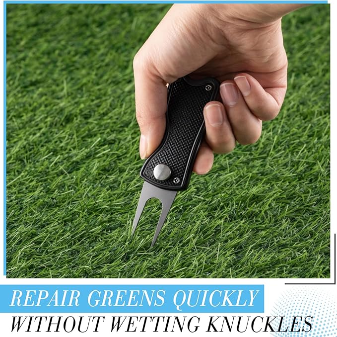 Poen Pcs Golf Divot Tool Golf Repair Tool with Magnetic Ball Marker and Popping Button Metal Foldable Switchblade Repair Fixer for Golfers Prizes