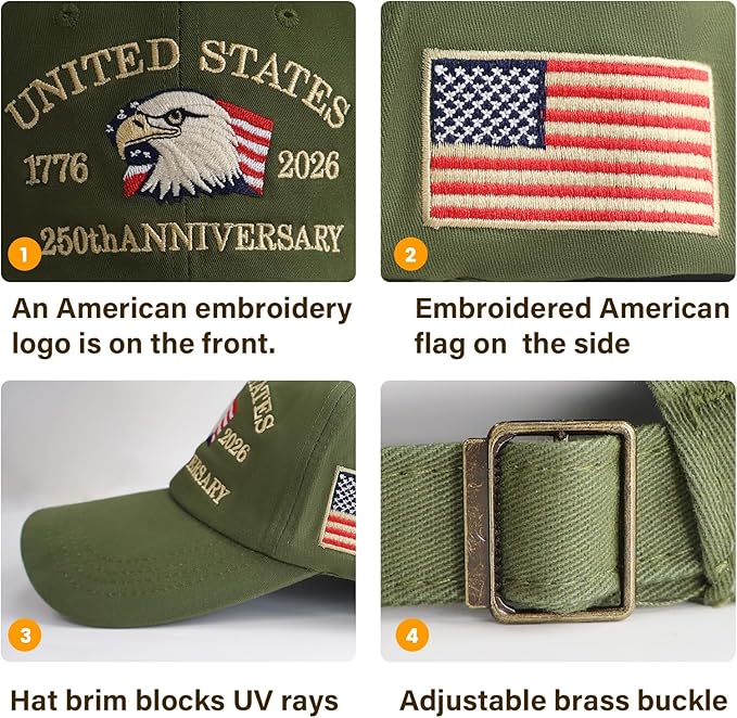 U.S.A 250th Anniversary Embroidered Baseball Cap Adjustable 1776-2026 Anniversary Birthday Retro Patriots Hat for Men Women