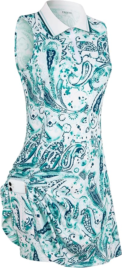 Womens Sleeveless Golf Tennis Dresses with Inner Shorts＆Pockets for Workout Exercise
