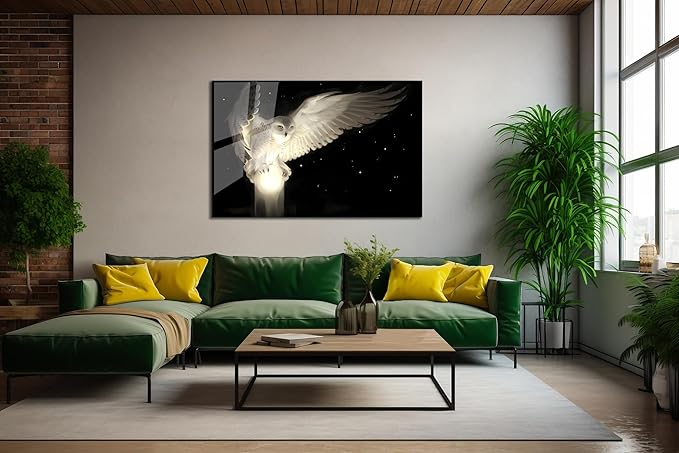 SpiritualHands White Owl Tempered Glass Wall Art Painting - Image 6