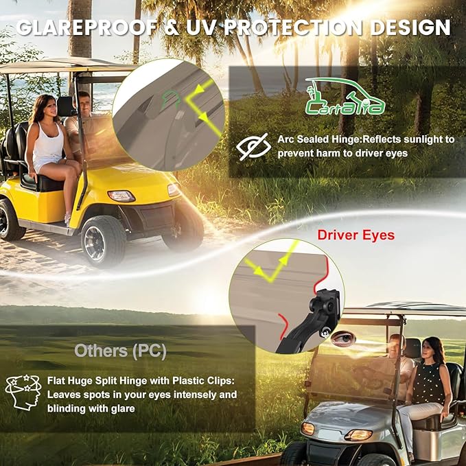 Golf Cart Foldable Windshield 3/16" (5MM) Thicken for 1995-2013 EZGO TXT & Medalist, 40.75" W×33.85" H, Fits 3/4" Rail Front Folding Windscreen Glass Scratch-Resistant, Shatterproof, Anti-UV
