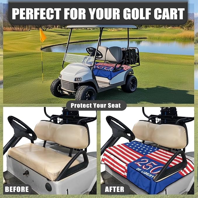 Golf Cart Seat Covers, Universal Golf Cart Seat Towel Blanket with 4 Front Pockets & Nonskid Bottom Fits for Club Car 2 Person Seats Golf Carts