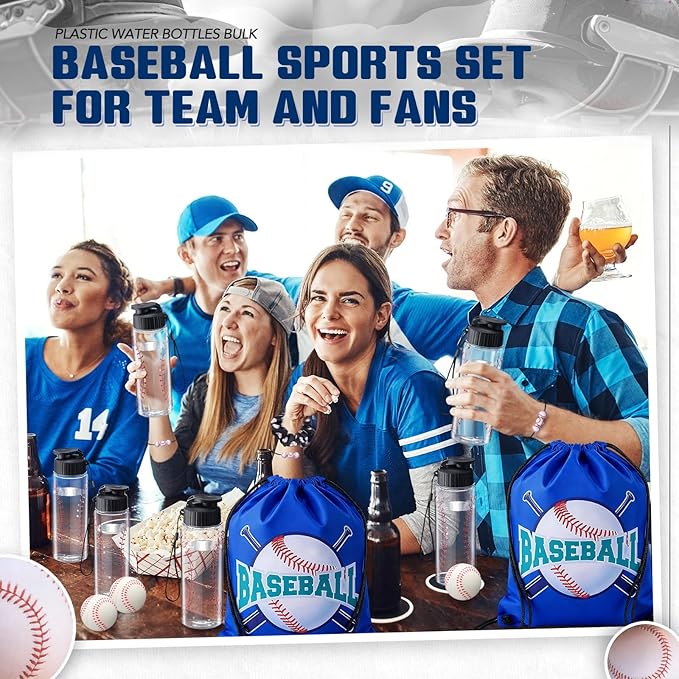 Mifoci 50 Pcs Baseball Party Supplies Gift Set Includes Baseball Water Bottle Gift Bag Mini Balls Sports Bracelets Hair Ties for Sports Team Celebrations