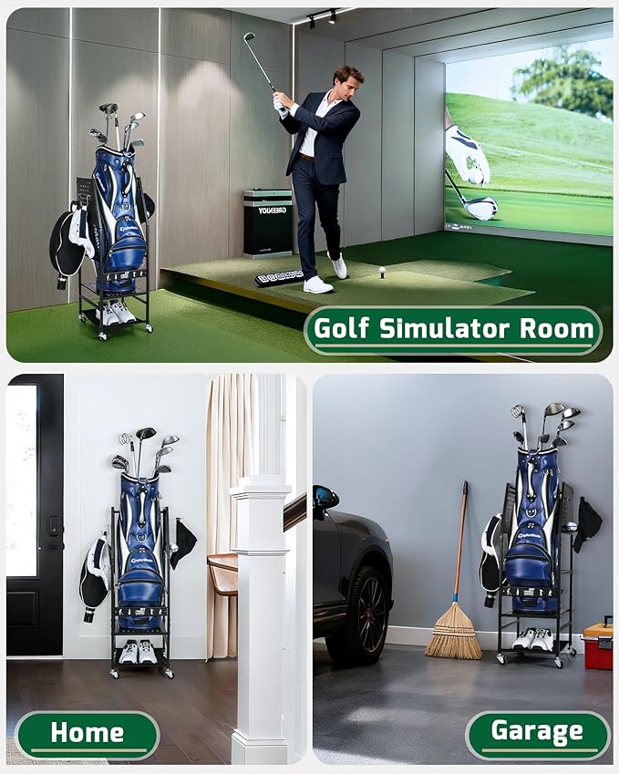 Mythinglogic Golf Storage Garage Organizer, Golf Bag Storage Stand and Other Golfing Equipment Rack, Extra Storage Rack for Golf Clubs