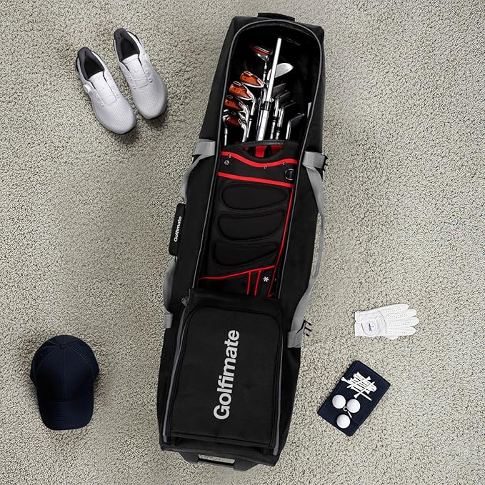 Golf Travel Bag with Wheels, Soft-Sided 1680D Oxford Golf Club Travel Cover Case for Car Trips & Short Travel, Thick Padded Protection, Large Storage Pocket for Shoes & Accessories, Easy to Maneuver