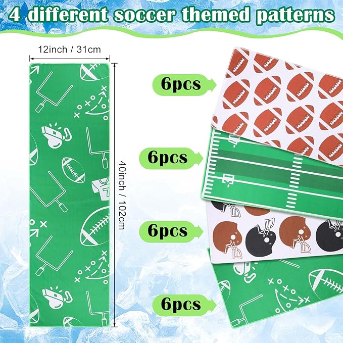 FuWeave 24 Pack Football Cooling Towel 40 x 12 Inch Breathable Sport Cooling Towel Microfiber Fast Drying Football Team Gifts for Athletes Yoga Gym Camping Running