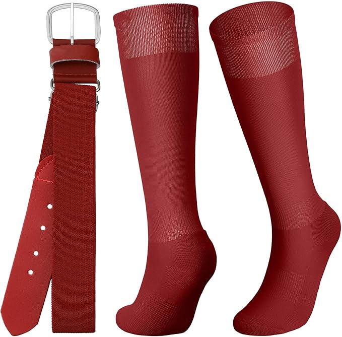 Zhanmai Baseball Belt and Socks Combo, Adjustable Elastic Belt and Softball Socks, Multiple Sizes for Youth Boys Girls, Adult