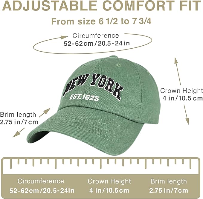 Elidan NY Dad Hat New York EST.1625 Cotton Cap, Adjust Buckle Strap, Unstructured Low-Profile NY Baseball Cap for Men & Women