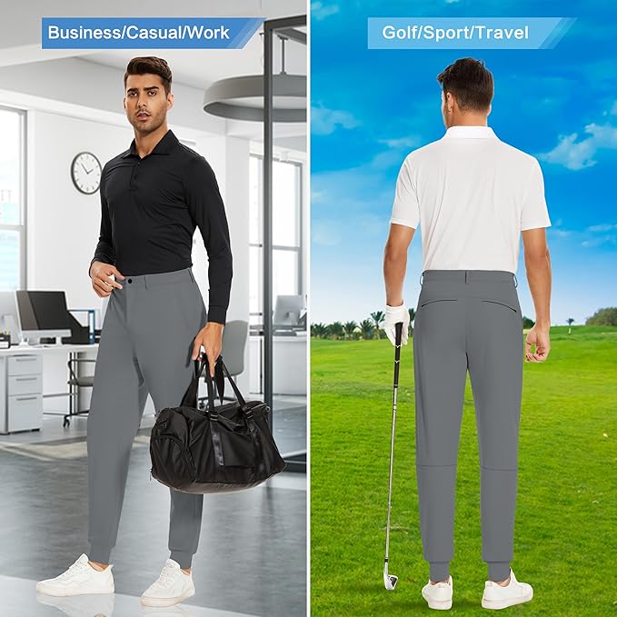 JWM Men's Stretch Golf Joggers Pants with Belt Loops - 29" 34" Slim Fit Tapered Casual Business Travel Dress Work Sweatpants