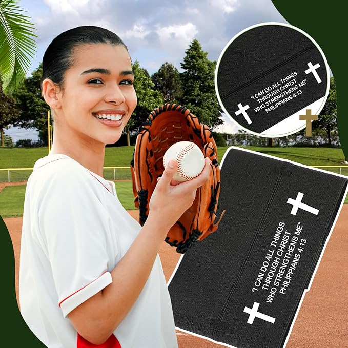 Simgoing Christian Cross Softball Glove Wrap with Bible Verse Speeds Up Break in Process Baseball & Softball Elastic Mitt Glove Strap Band Keep Pocket Formed Ideal for Players of All Ages
