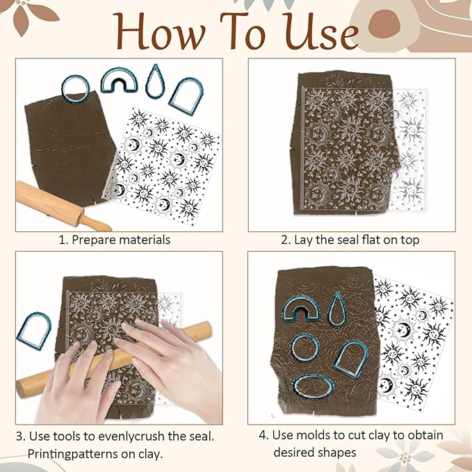 CHGCRAFT Sun Moon Stars Polymer Clay Texture Sheets Silicone Texture Stamp Clay - Image 4