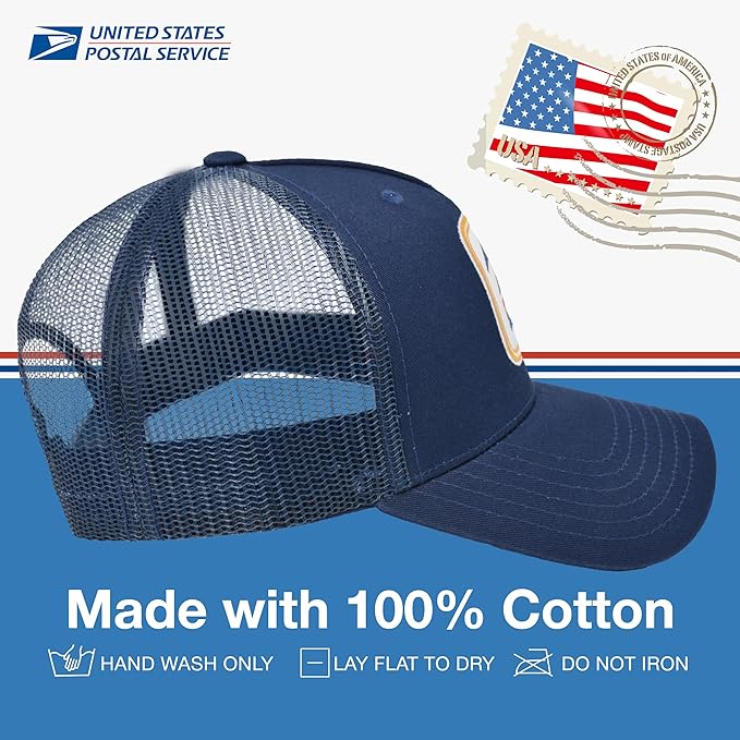 U.S. Mail Trucker Hat, USPS Eagle Embroidered Logo Adjustable Adult Snapback Cap with Curved Brim, Navy Blue, One Size