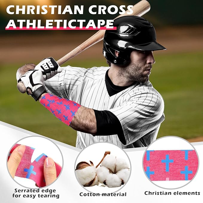 TrelaCo 1 Pcs Wrist Tape Baseball Cross Athletic 2in x 23ft Cotton Cross Wrist Tape Serrated Edges for Fingers Ankles Injury Wrap, Football Baseball Hockey Soccer (Rose Red)