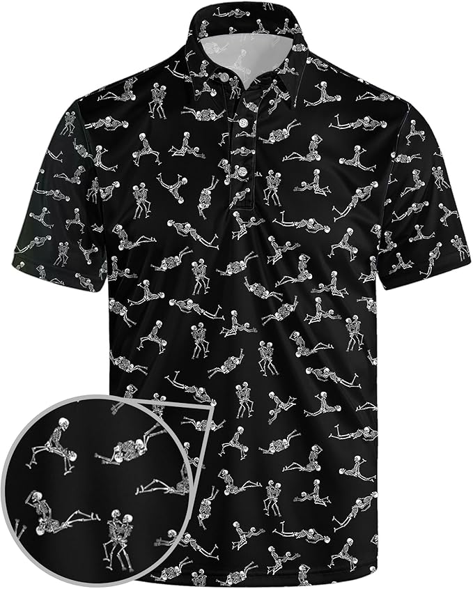 Golf Polo Shirts for Men Funny Print Short Sleeve Golf Shirts Performance Golf Polos