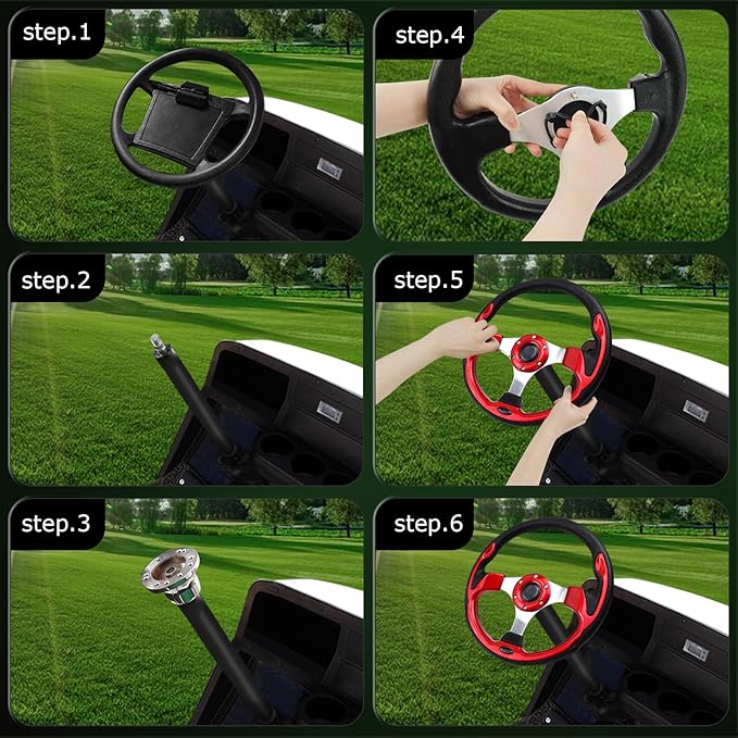 Golf Cart Steering Wheel, Skid Steering Wheel, Universal Golf Cart for Club Car EZGO RXV and TXT, Yamaha, Precedent Tempo, DS