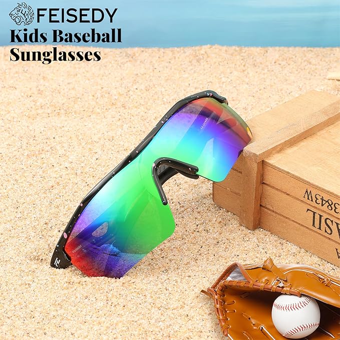 FEISEDY Kids Teens Baseball Polarized Sunglasses Sports TR90 Frame Boys Girls Cycling B2454