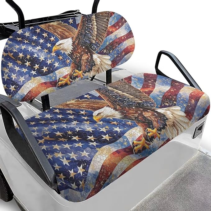 Bulopur Eagle American Flag Golf Cart Seat Covers for Ezgo Club Car Universal Golf Cart Seat Cover Towel Suitable for All Weather, Easy to Install and Washable