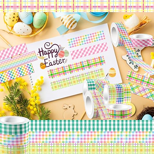 12 Rolls Plaid Washi Tape Set, Colorful Pastel Buffalo Plaid Checkered Masking - Image 5