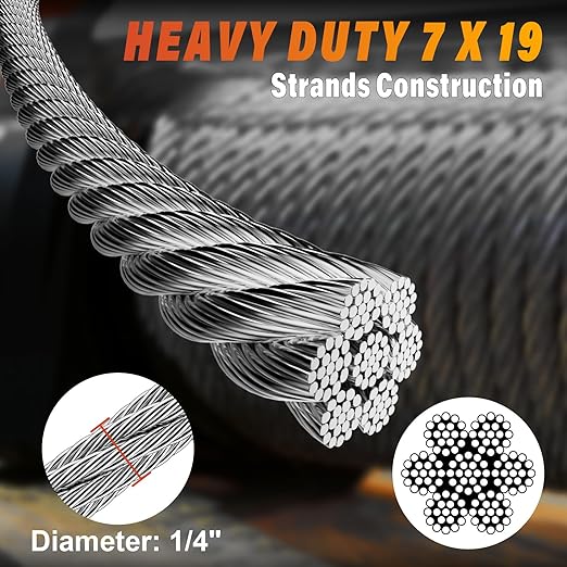 Stainless Steel Cable for Railing - 100FT 1/4" T316 Wire Rope - 7 x 19 Strands - Image 2