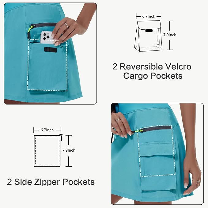 MIVEI Skorts for Woman - Hiking Cargo Skorts with Zipper Pockets, High Waisted Quick Dry Golf Workout, Dressy Casual