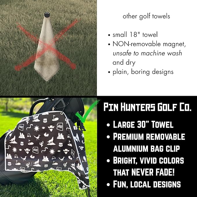Pin Hunters Arizona-Themed Microfiber Golf Towel | Premium Waffle Towel with Clip | Large 31"×15.5" Towel for Golf Bags | Accessories for Men | Fun Gift for Husband | USA Pride