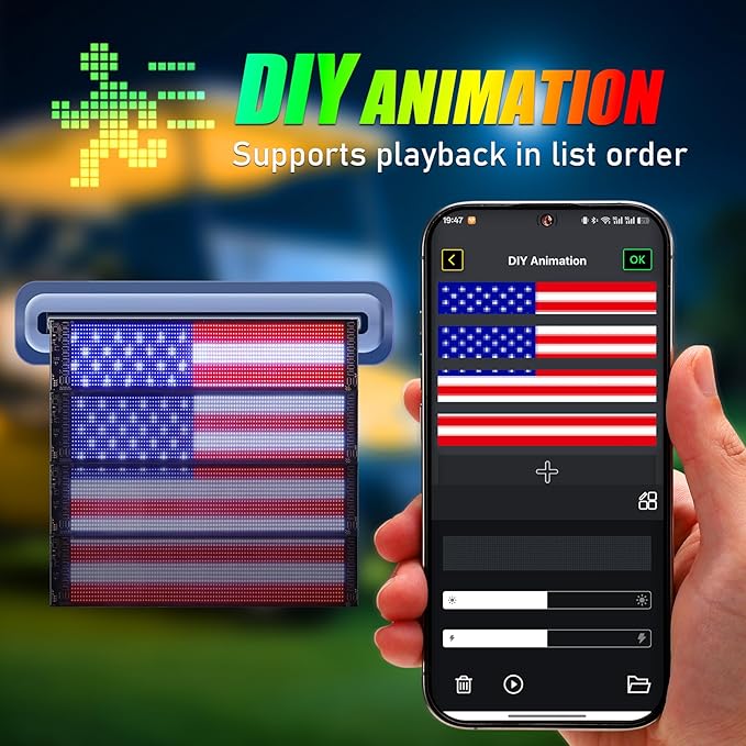 TOBWOLF Golf Cart LED Sign 23x5in Programmable Flexible Windshield Screen, App Controlled DIY Pattern Soft Lights, USA Patriotic 4th of July Independence Day Decor for Golf Trucks