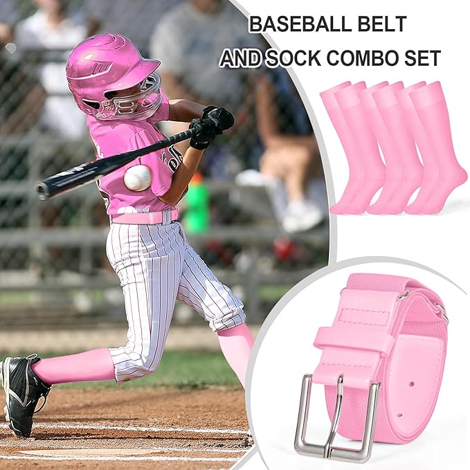 XZQTIVE 3 Pairs of Baseball Softball Socks and 1 Baseball Softball Belt Combo Set Knee-High Soccer Socks for Kids Youth Adult