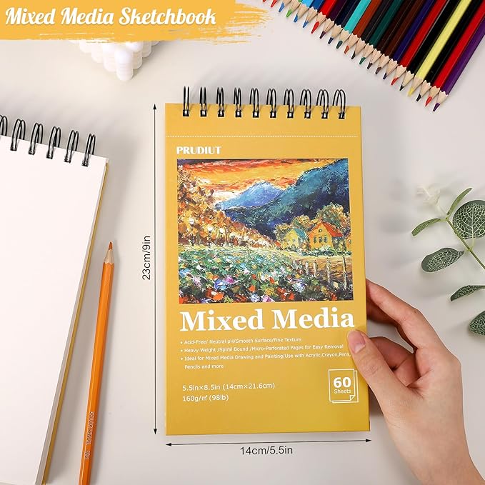 A5 Sketch Book, Mixed Media Sketchbook 60 Sheets, 98lb/160gsm Heavyweight - Image 2