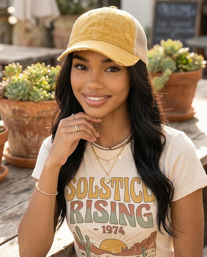 Funky Junque Trucker Hat for Women – Distressed Low Profile Western Camo Baseball Cap with Mesh, Trendy and Adjustable Fit
