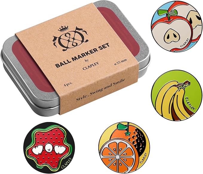 Clapley Ball Markers, Premium Gift Box Set for Golfer, 4pcs Stainless Steel & Oven-Cured Enamel, Eye-catching & Easy to spot, Pair with Magnetic Glove & Clip