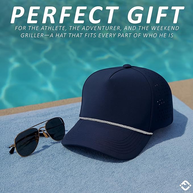 Funky Junque Performance Waterproof Golf Rope Hat – Cool Breathable Workout 5 Panel Snapback Cap for Men