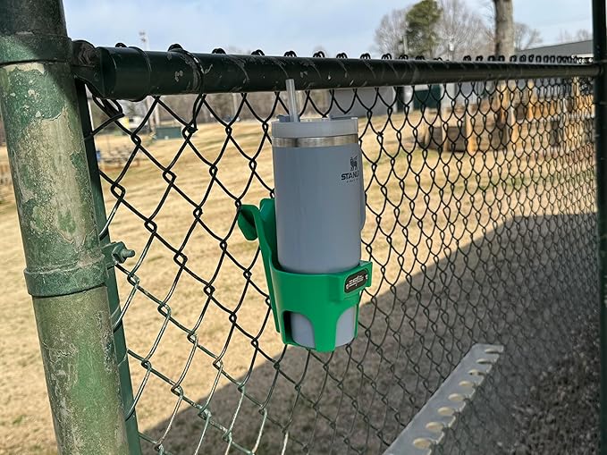Fence Cup Holder | Drink Holder for Chain Link Fence | Fits Stanley, Yeti & Gatorade | Baseball Dugout, Softball, Pickleball & Tennis | Made in USA | The Fence Buddy (Green)