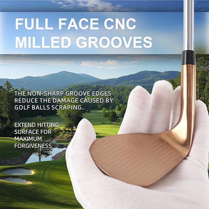 Golf Wedges for Men Right Hand 52/56/60 Degree, Full Face CNC Milled Golf Wedge Set with Gold & Color Coating, Sand Lob Gap Wedge with Enhanced Spin & Control, Premium Grip Golf Club Gift